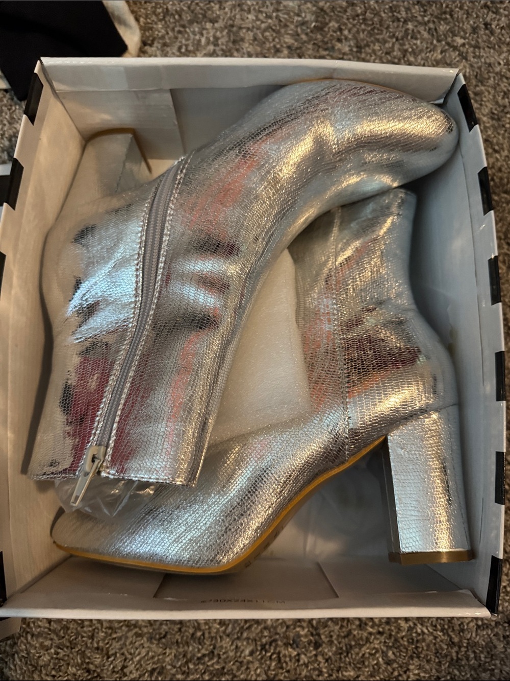 Women’s Silver Metallic Block Heel Ankle Boots New in Box